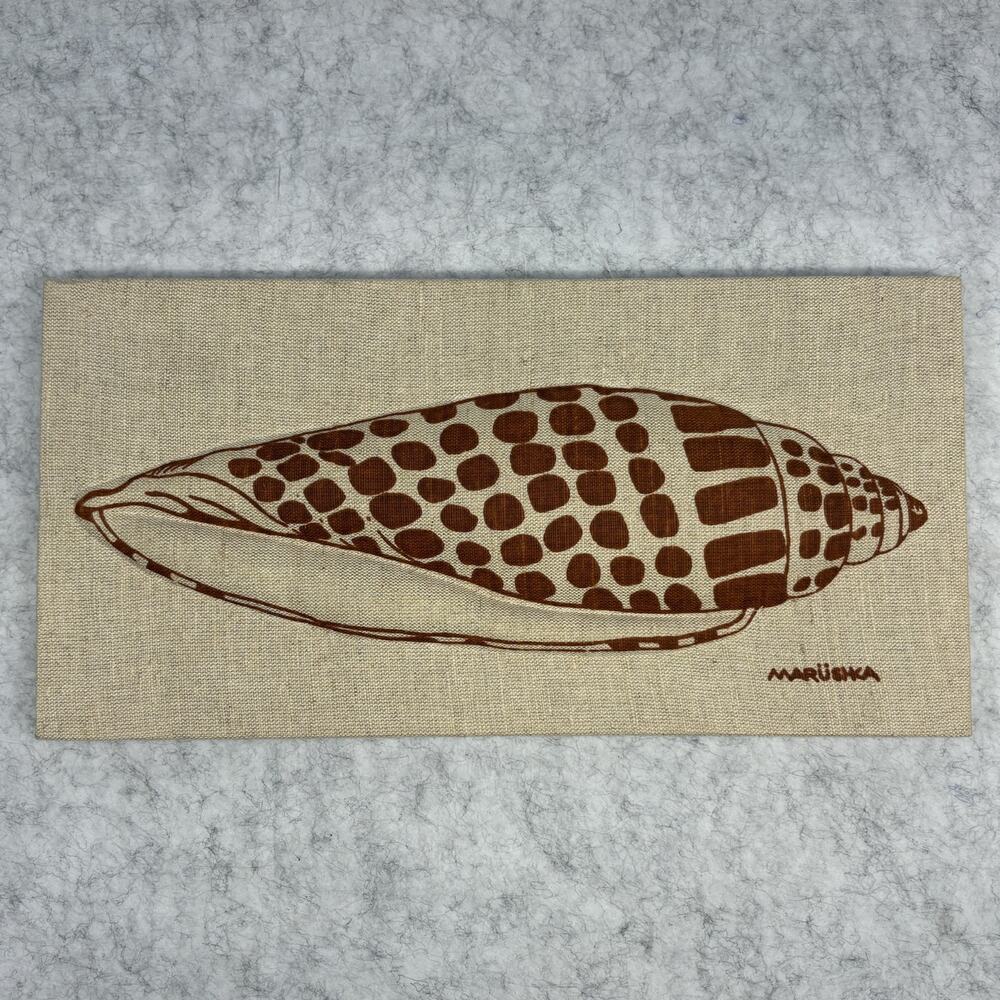 Vintage Marushka Coastal Seashell Textile Art Stretched Wood Frame 16" x 8"